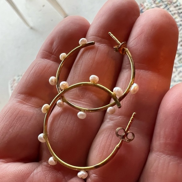 Vintage Pearl and Vermeil 925 Hoop Earrings - Picture 2 of 2